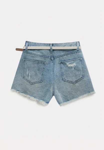 Women’s High‑Waist Ripped Lace Denim Shorts
