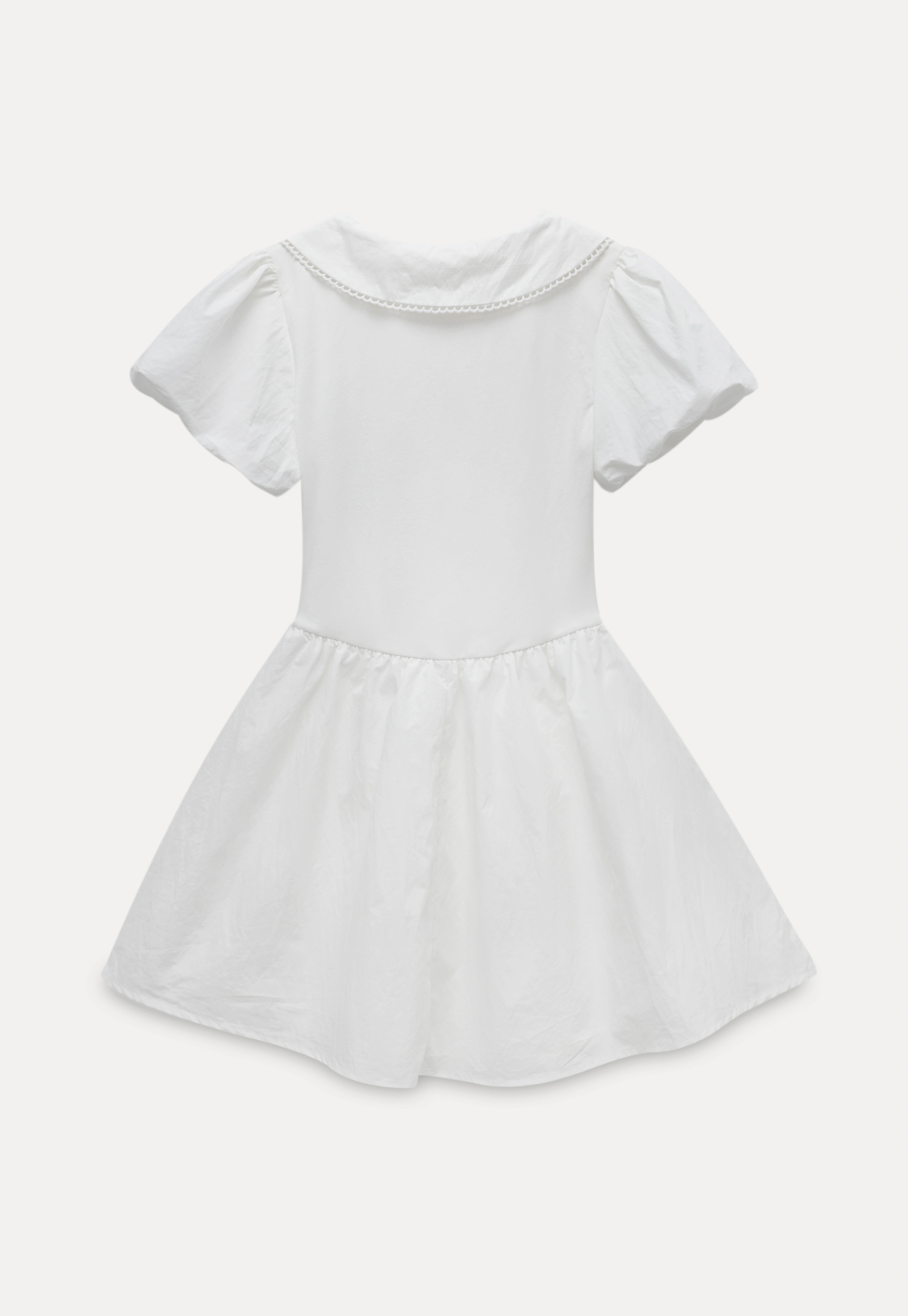 French V-Neck Puff Sleeve White Dress
