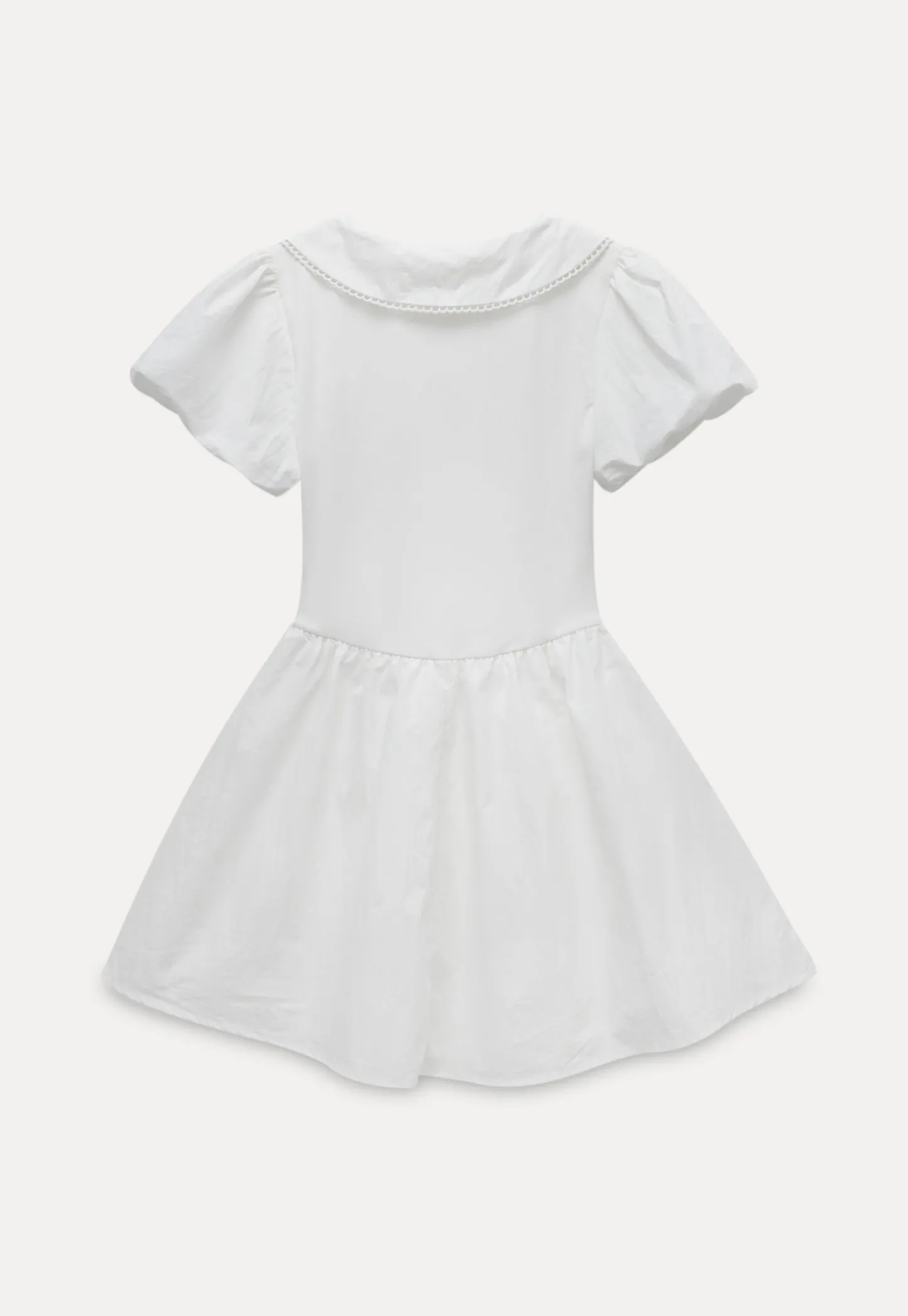 French V-Neck Puff Sleeve White Dress