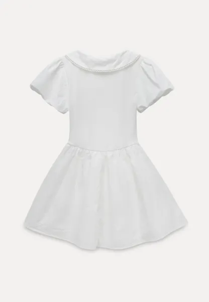 French V-Neck Puff Sleeve White Dress