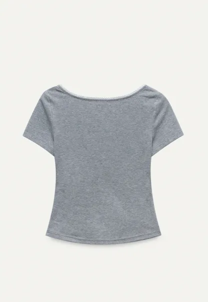 Women's Slim Fit Lace Trim T-Shirt
