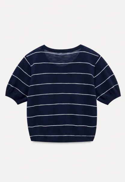 Women’s Striped Button-Down Short-Sleeve Cardigan