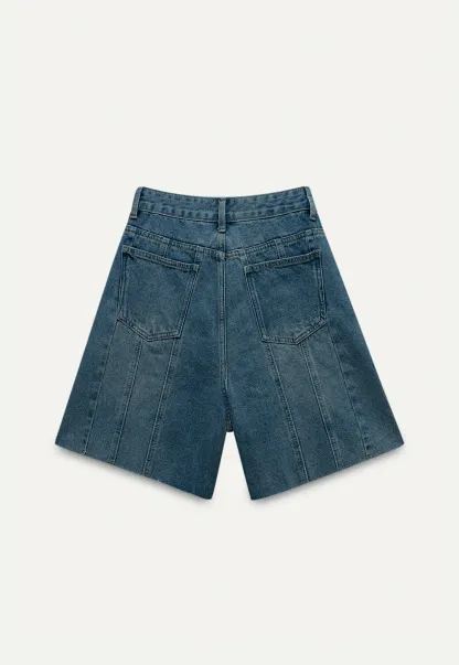 Women’s High-Waist Pintuck Bermuda Denim Shorts