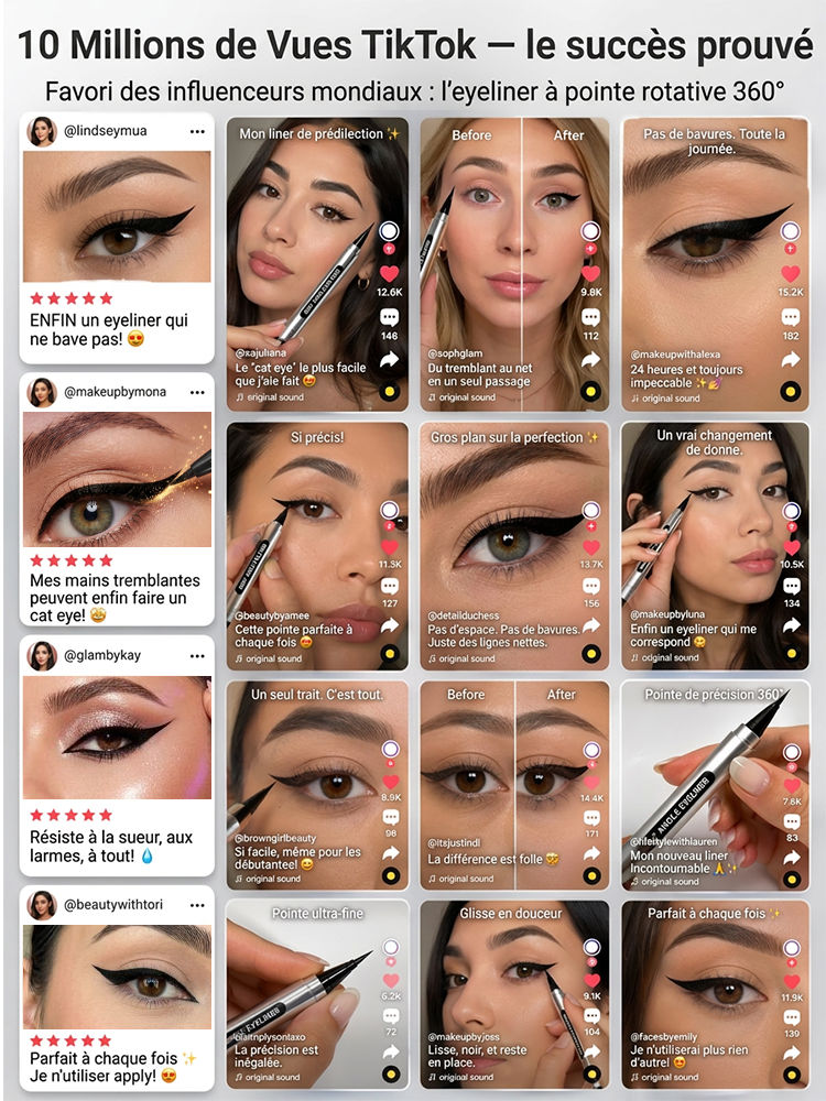 [Secret Pro Hollywood] Eyeliner Rotatif 360° | Tracé Parfait Sans Trembler | Anti-Bavure 24H | Séchage en 1s 👁️✨