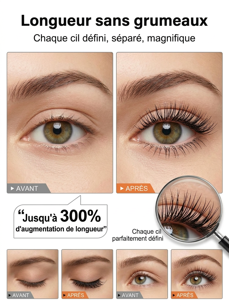 [Essai sans risque] Mascara Métallique Premium 3-en-1 | Sérum de Croissance Inclus | Imperméable | Adapté aux Yeux Sensibles 👁️✨