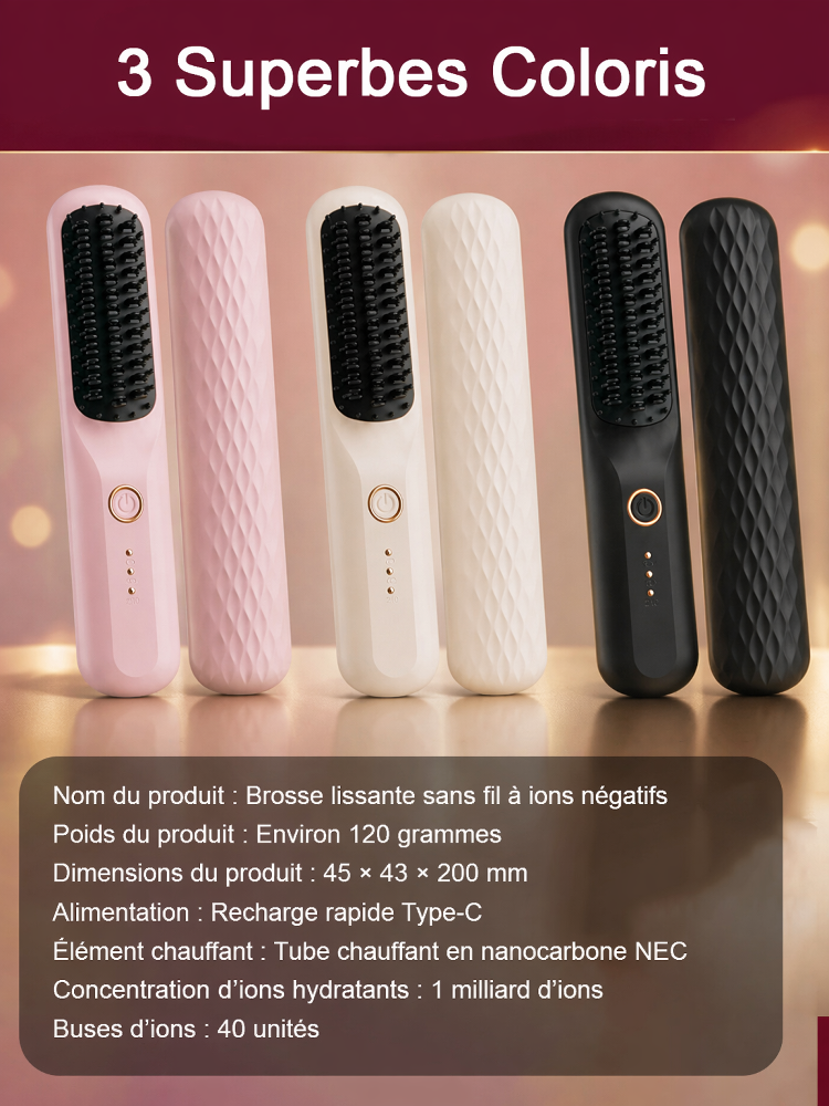 【Secret des Stars d'Hollywood】Brosse Lissante Sans Fil Portable | Ions Négatifs Soin Kératine | Lisse en 3 Secondes | Anti-Brûlure ✨💆‍♀️