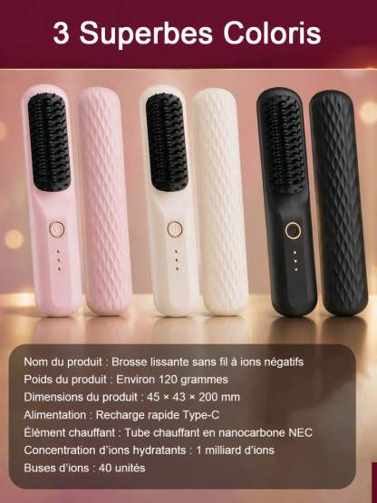 【Secret des Stars d'Hollywood】Brosse Lissante Sans Fil Portable | Ions Négatifs Soin Kératine | Lisse en 3 Secondes | Anti-Brûlure ✨💆‍♀️