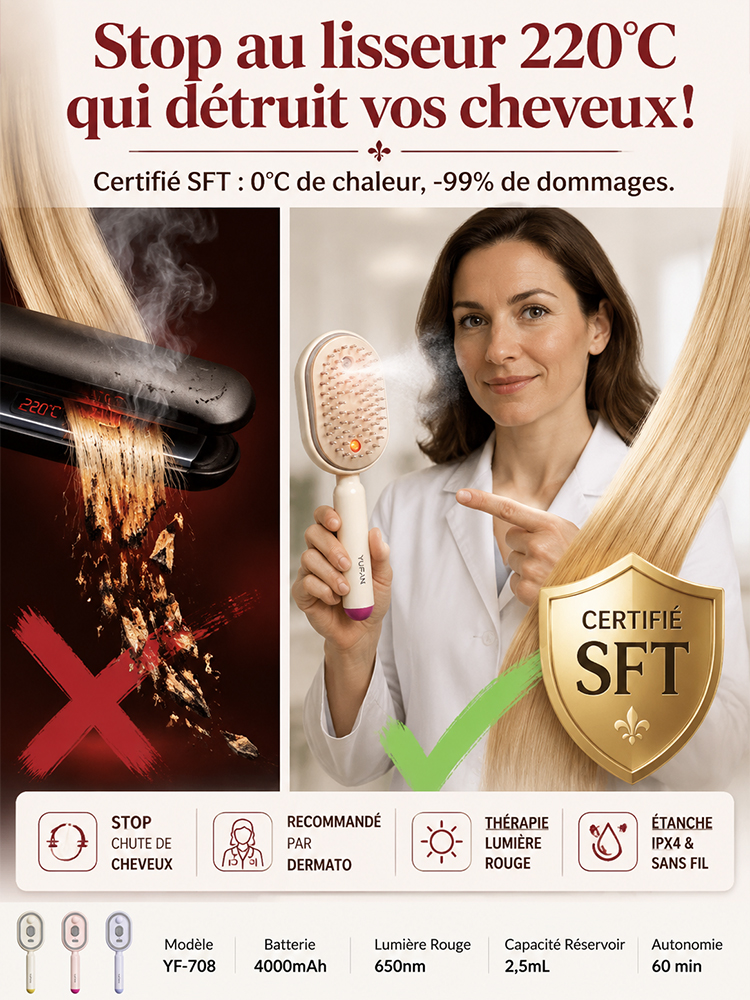 [Secret d'Hollywood] Brosse Lissante 5-en-1 | Lumière Rouge Anti-Chute | Zéro Dégât Thermique ✨