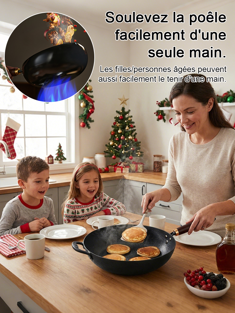 Cocotte artisanal à grains martelés✨ 100 000 coups de martelage artisanal✨ Sans revêtement chimique✨ Sûr et sain, Compatible avec les cuisinières à gaz et à induction✨