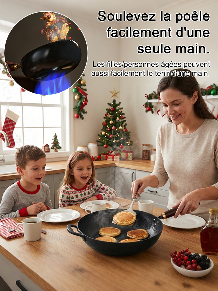 Cocotte artisanal à grains martelés✨ 100 000 coups de martelage artisanal✨ Sans revêtement chimique✨ Sûr et sain, Compatible avec les cuisinières à gaz et à induction✨