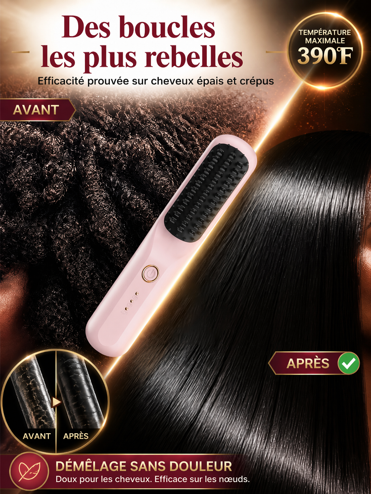 【Secret des Stars d'Hollywood】Brosse Lissante Sans Fil Portable | Ions Négatifs Soin Kératine | Lisse en 3 Secondes | Anti-Brûlure ✨💆‍♀️
