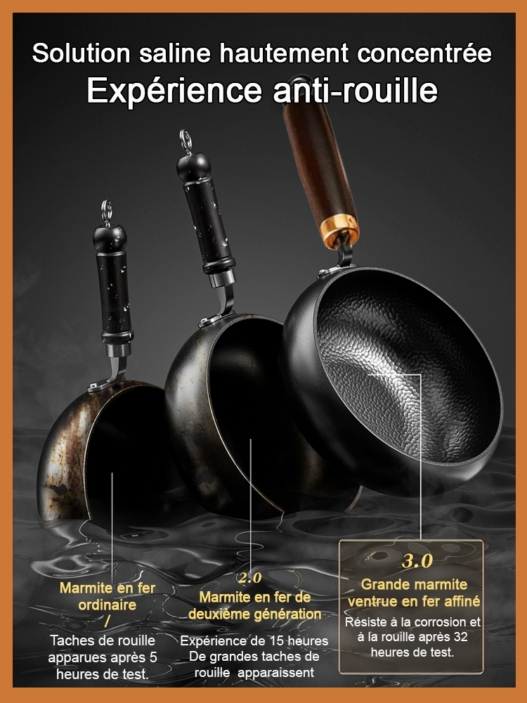 Cocotte artisanal à grains martelés✨ 100 000 coups de martelage artisanal✨ Sans revêtement chimique✨ Sûr et sain, Compatible avec les cuisinières à gaz et à induction✨