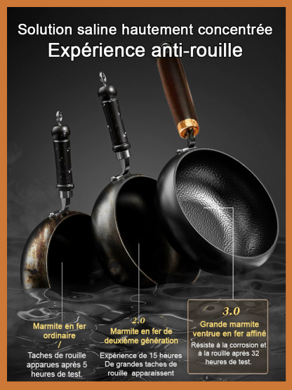 Cocotte artisanal à grains martelés✨ 100 000 coups de martelage artisanal✨ Sans revêtement chimique✨ Sûr et sain, Compatible avec les cuisinières à gaz et à induction✨