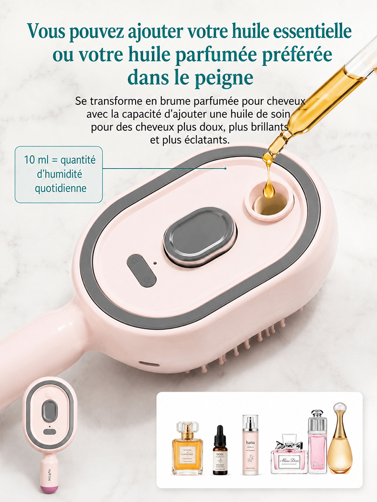 Brosse à cheveux sans rinçage aux huiles essentielles pour atténuer les rougeurs ✅ Brosse à spray | Anti-frisottis | Massage du cuir chevelu ⭐
