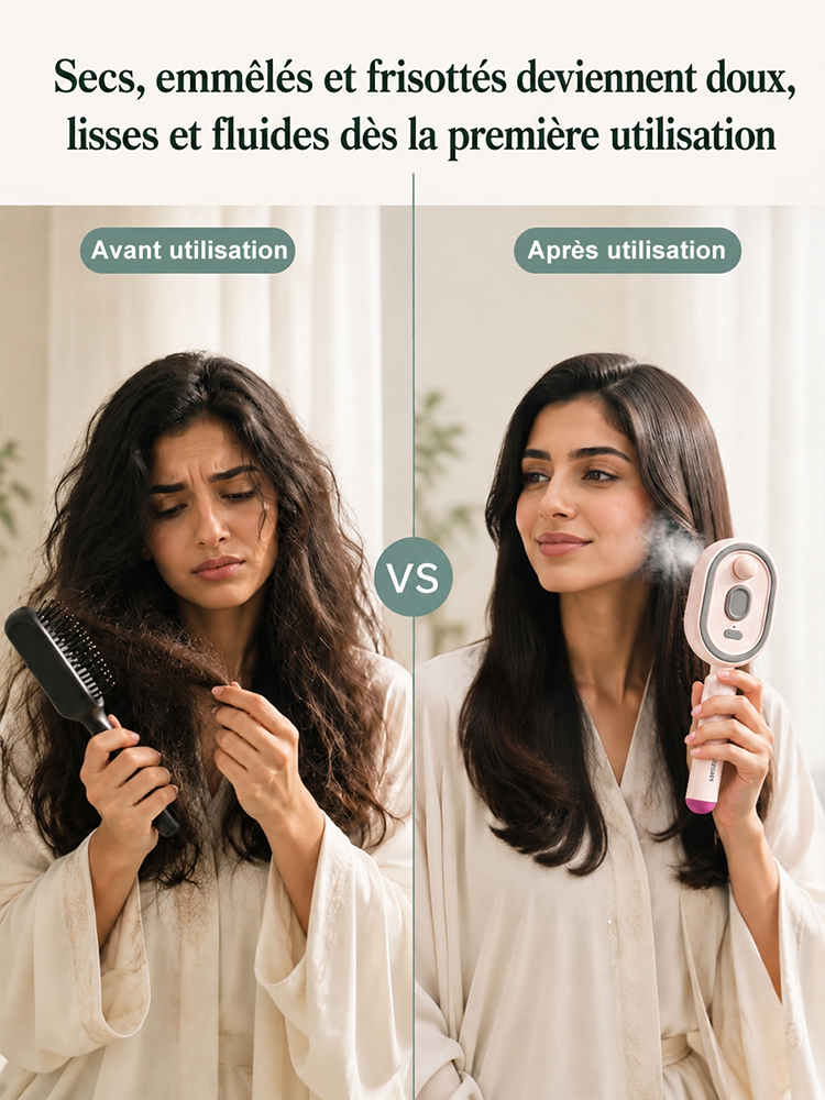 Brosse à cheveux sans rinçage aux huiles essentielles pour atténuer les rougeurs ✅ Brosse à spray | Anti-frisottis | Massage du cuir chevelu ⭐