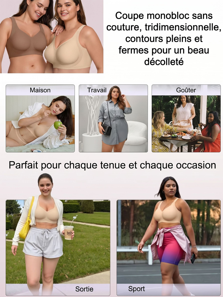 Soutien-gorge confort pour grande poitrine – effet lift instantané, réduction visuelle