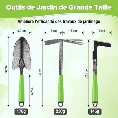 Outils de Jardinage 6 Pièces, Kit d'outils de Jardin en Acier Inoxydable avec Houe 2-en-1, Treulle, Râteaux, Couteau Désherbeur, Finition Martelée, pour Taille et Entretien, Cadeaux de Jardin
