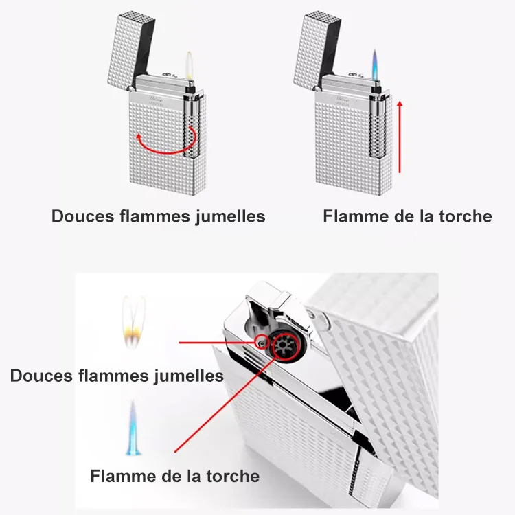 Briquet haut de gamme à cigares à double flamme Doupeng à motif diamant