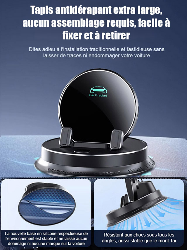 Support Téléphone Voiture Flottant | Verrouillage Auto | Rotation 360 | Sans Rayure 🚗📱