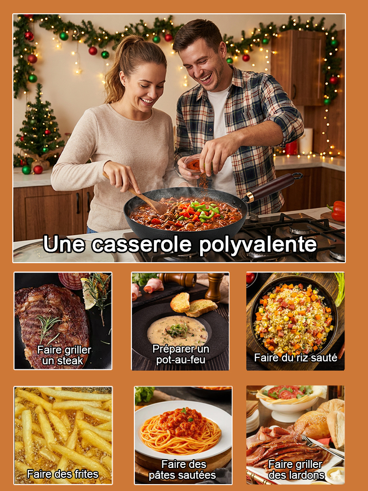 Cocotte artisanal à grains martelés✨ 100 000 coups de martelage artisanal✨ Sans revêtement chimique✨ Sûr et sain, Compatible avec les cuisinières à gaz et à induction✨