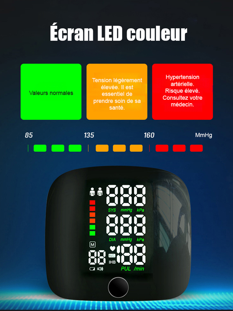  [Qualité Hospitalière] Tensiomètre Poignet Intelligent Clinique | Certifié CE | Précision 99,99% | Guide Vocal Français | Grand Écran Couleur 🩺💓