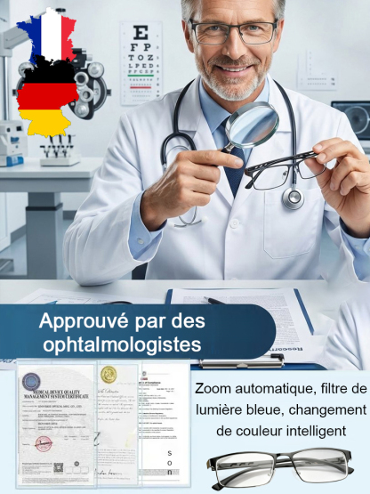[Sans Ordonnance] Lunettes de Lecture à Zoom Intelligent 👓 | Vision Nette -10.0 à +10.0 | Anti-Lumière Bleue | Photochromiques | Monture Titane 7g ☀️
