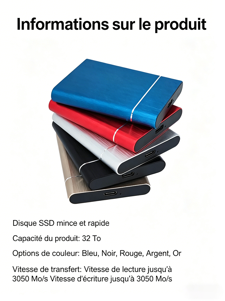 [Garantie 10 Ans] SSD Externe Portable Pro 32To | Vitesse 3050 Mo/s 🚀 | IP54 Résistant Eau et Chocs | Compatible Tous Appareils | Données 100% Protégées 🛡️