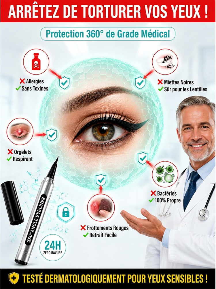 [Secret Pro Hollywood] Eyeliner Rotatif 360° | Tracé Parfait Sans Trembler | Anti-Bavure 24H | Séchage en 1s 👁️✨