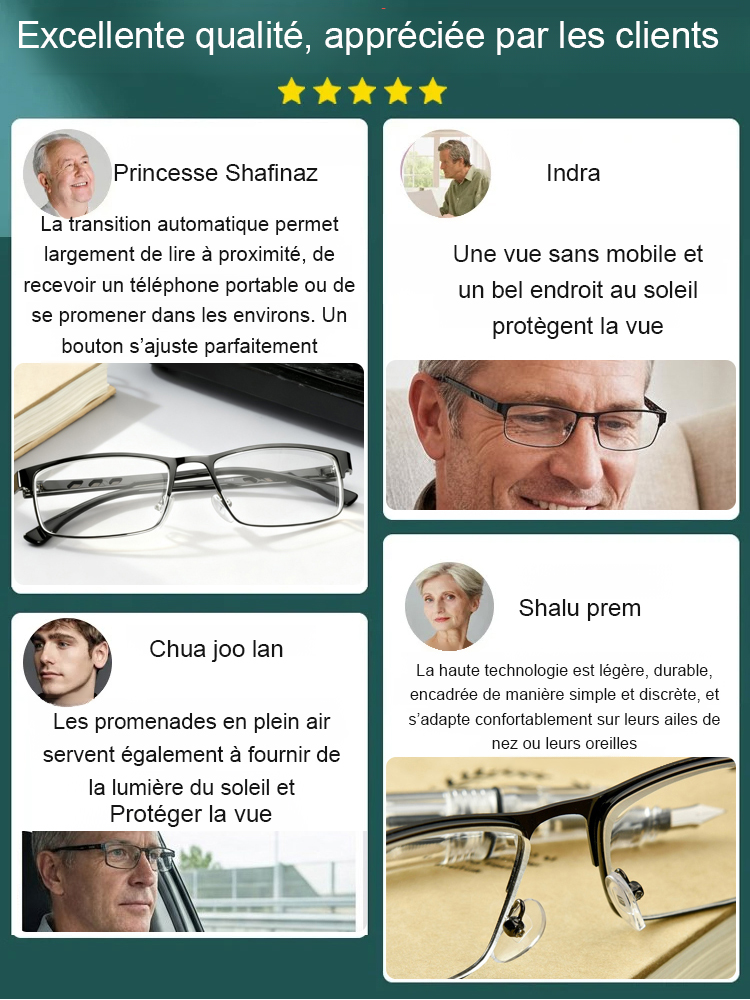 [Sans Ordonnance] Lunettes de Lecture à Zoom Intelligent 👓 | Vision Nette -10.0 à +10.0 | Anti-Lumière Bleue | Photochromiques | Monture Titane 7g ☀️