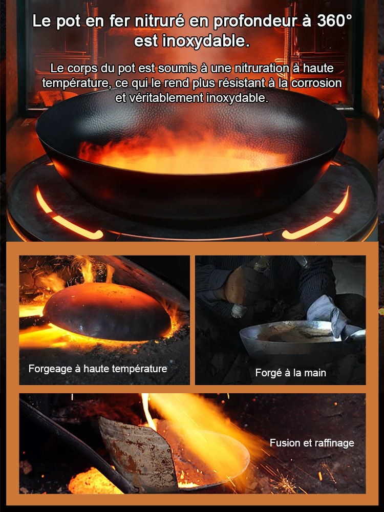 Cocotte artisanal à grains martelés✨ 100 000 coups de martelage artisanal✨ Sans revêtement chimique✨ Sûr et sain, Compatible avec les cuisinières à gaz et à induction✨
