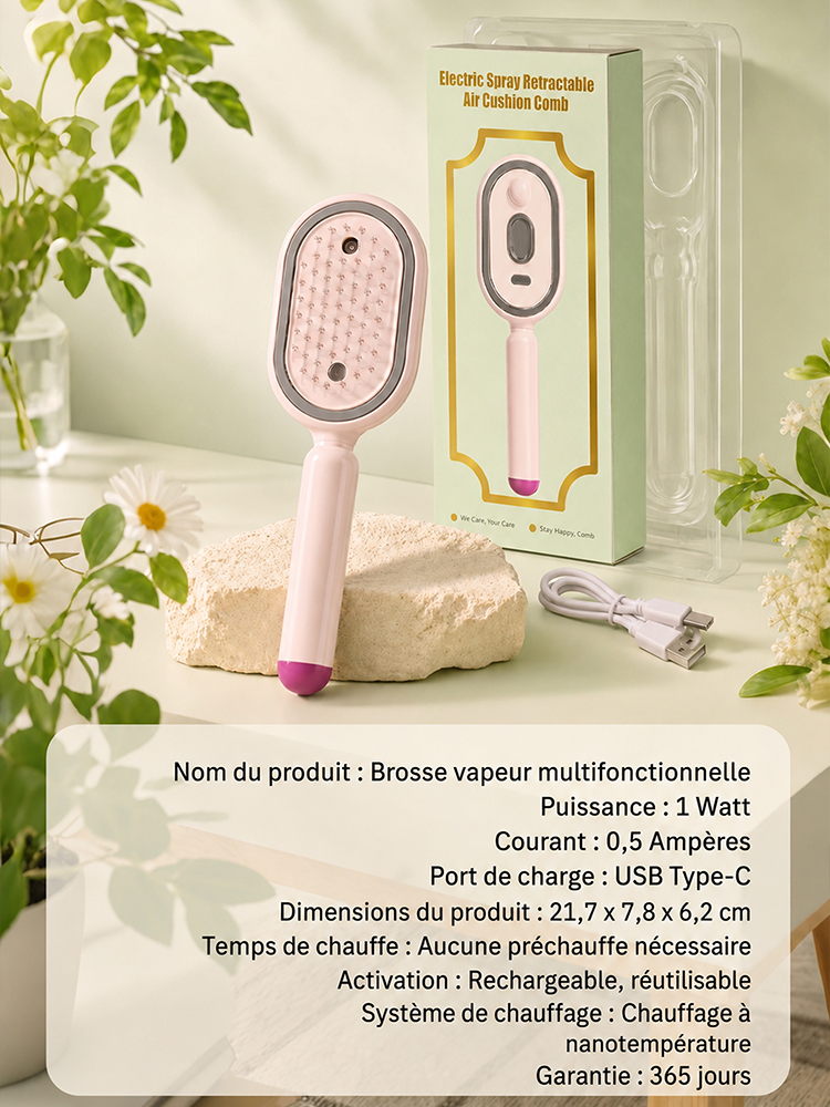 Brosse à cheveux sans rinçage aux huiles essentielles pour atténuer les rougeurs ✅ Brosse à spray | Anti-frisottis | Massage du cuir chevelu ⭐