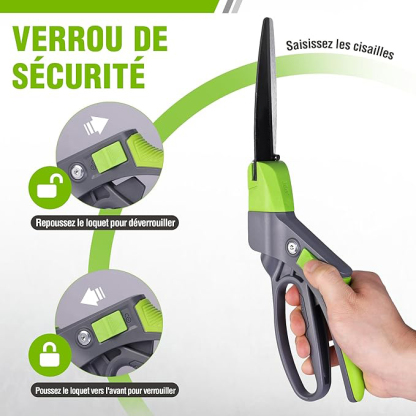 Cisaille à Gazon Rotative 360°, Cisaille Orientable avec Verrou de Sécurité, Poignée Ergonomique, Outil de Jardinage pour Pelouse, Plantes, Bonsaïs et Bordures