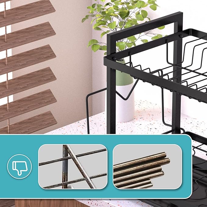Egoutoire Vaisselle Cuisine Noir à 2 Niveaux avec Égouttoir Support pour Couverts, Planche À Découper sur Évier, Égouttoir À Vaisselle pour Assiette, d'égouttoir à Vaisselle Compact à pour la Cuisine