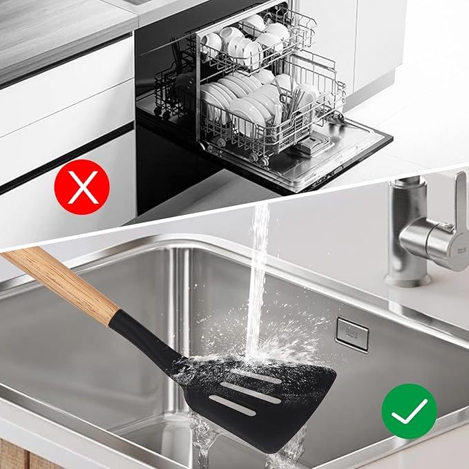 Ustensiles de Cuisine en Silicone, 22 PCS Accessoire Cuisine Set sans BPA, Kit d'Ustensiles de Bois, Antiadhésive Set avec Pot de Rangement, Noir