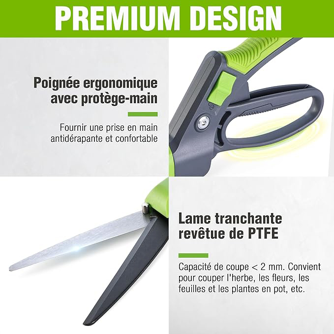 Cisaille à Gazon Rotative 360°, Cisaille Orientable avec Verrou de Sécurité, Poignée Ergonomique, Outil de Jardinage pour Pelouse, Plantes, Bonsaïs et Bordures