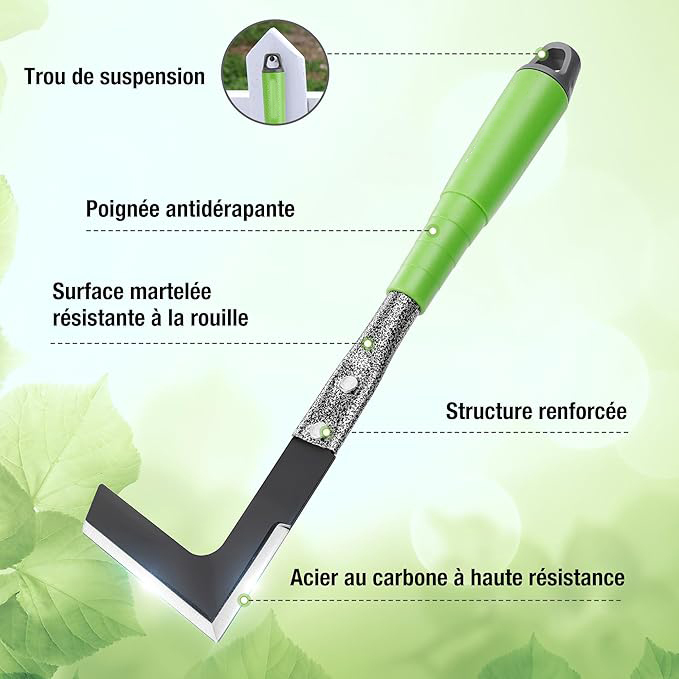Outils de Jardinage 6 Pièces, Kit d'outils de Jardin en Acier Inoxydable avec Houe 2-en-1, Treulle, Râteaux, Couteau Désherbeur, Finition Martelée, pour Taille et Entretien, Cadeaux de Jardin