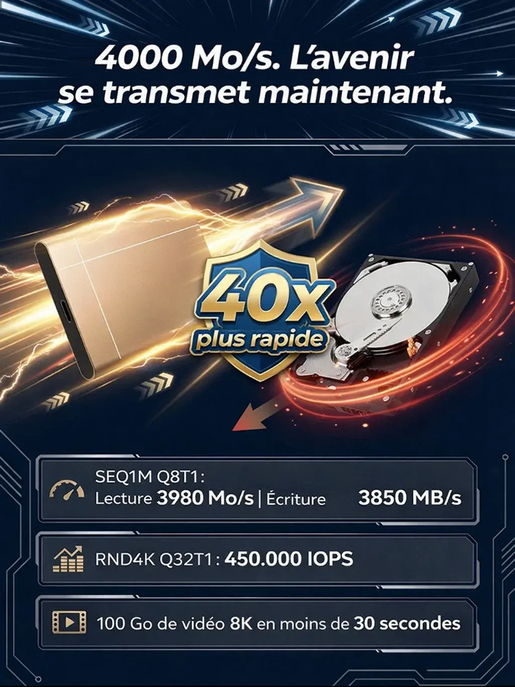 [Fini l'Abonnement Cloud] Disque Dur SSD Externe 32To | Vitesse 4000 Mo/s | Compatible PC Mac iPad | Étanche et Antichoc IP54 💾🚀