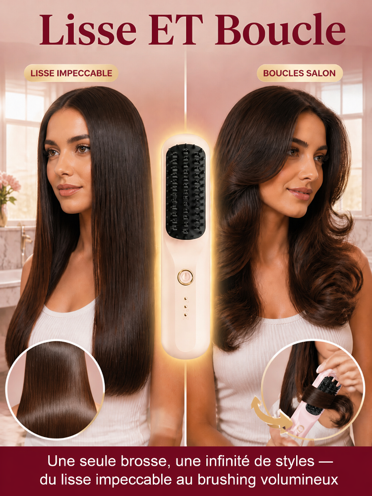 【Secret des Stars d'Hollywood】Brosse Lissante Sans Fil Portable | Ions Négatifs Soin Kératine | Lisse en 3 Secondes | Anti-Brûlure ✨💆‍♀️
