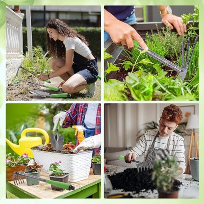 Outils de Jardinage 6 Pièces, Kit d'outils de Jardin en Acier Inoxydable avec Houe 2-en-1, Treulle, Râteaux, Couteau Désherbeur, Finition Martelée, pour Taille et Entretien, Cadeaux de Jardin