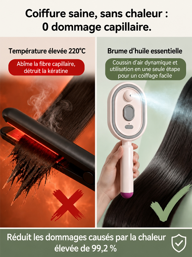Brosse à cheveux sans rinçage aux huiles essentielles pour atténuer les rougeurs ✅ Brosse à spray | Anti-frisottis | Massage du cuir chevelu ⭐