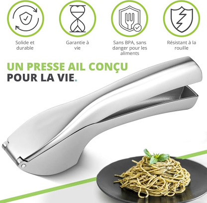 Presse Ail Premium - Hachoir et Broyeur Super Facile à Utiliser et à Nettoyer - Écrase l'Ail et le Gingembre sans Effort (pas besoin d'éplucher) - Solide et Durable à Vie
