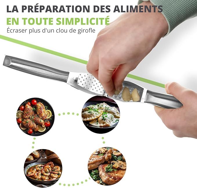 Presse Ail Premium - Hachoir et Broyeur Super Facile à Utiliser et à Nettoyer - Écrase l'Ail et le Gingembre sans Effort (pas besoin d'éplucher) - Solide et Durable à Vie