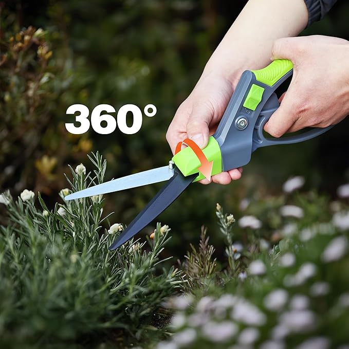 Cisaille à Gazon Rotative 360°, Cisaille Orientable avec Verrou de Sécurité, Poignée Ergonomique, Outil de Jardinage pour Pelouse, Plantes, Bonsaïs et Bordures
