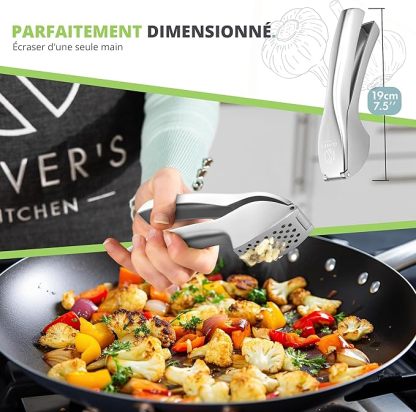 Presse Ail Premium - Hachoir et Broyeur Super Facile à Utiliser et à Nettoyer - Écrase l'Ail et le Gingembre sans Effort (pas besoin d'éplucher) - Solide et Durable à Vie