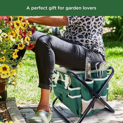  Kit Complet d'Outils de Jardinage - 7 Pièces, Acier Inoxydable Robuste, Tabouret Pliant Solide, Sac à Outils Détachable