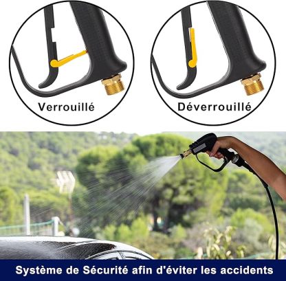 Pistolet de Lavage Haute Pression avec 6 buses 1/4"- Pistolet de Nettoyage 4000 PSI pour Voiture - Interface M22(14mm), Adaptateur compatible Karcher K1-K7, 2 filtres eau et guide inclus