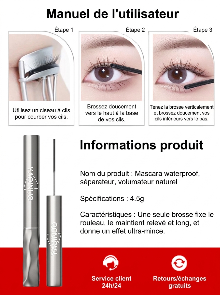 [Essai sans risque] Mascara Métallique Premium 3-en-1 | Sérum de Croissance Inclus | Imperméable | Adapté aux Yeux Sensibles 👁️✨