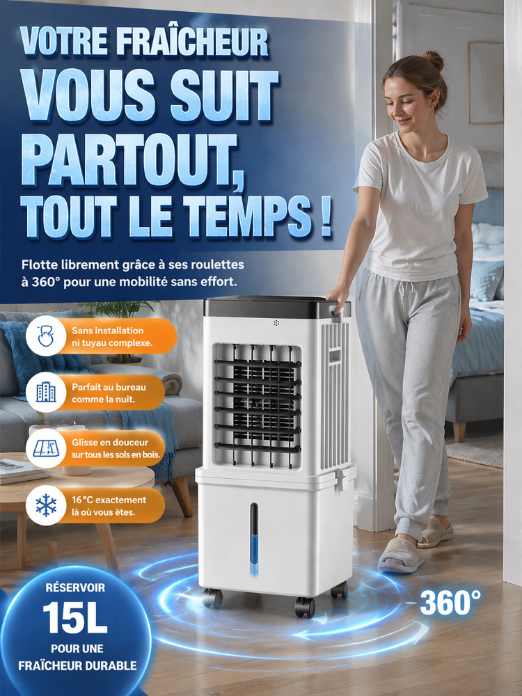 【Baisse de 6°C en 3s】Mini Rafraîchisseur d'Air Portable ❄️ | Sans Tuyau ni Installation | 1 kWh pour 3 Jours 🌬️