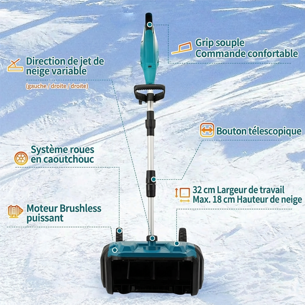 [Certifié CE] Pelle à Neige Électrique Ultra-Légère | Tout Déneiger en3 min | Sans se Baisser (Zéro Mal de Dos) | 12h d'Autonomie | Silencieux ❄️🔋