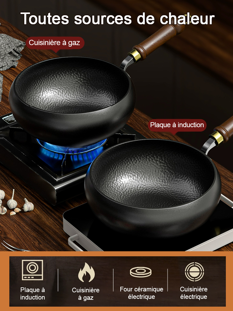 Cocotte artisanal à grains martelés✨ 100 000 coups de martelage artisanal✨ Sans revêtement chimique✨ Sûr et sain, Compatible avec les cuisinières à gaz et à induction✨